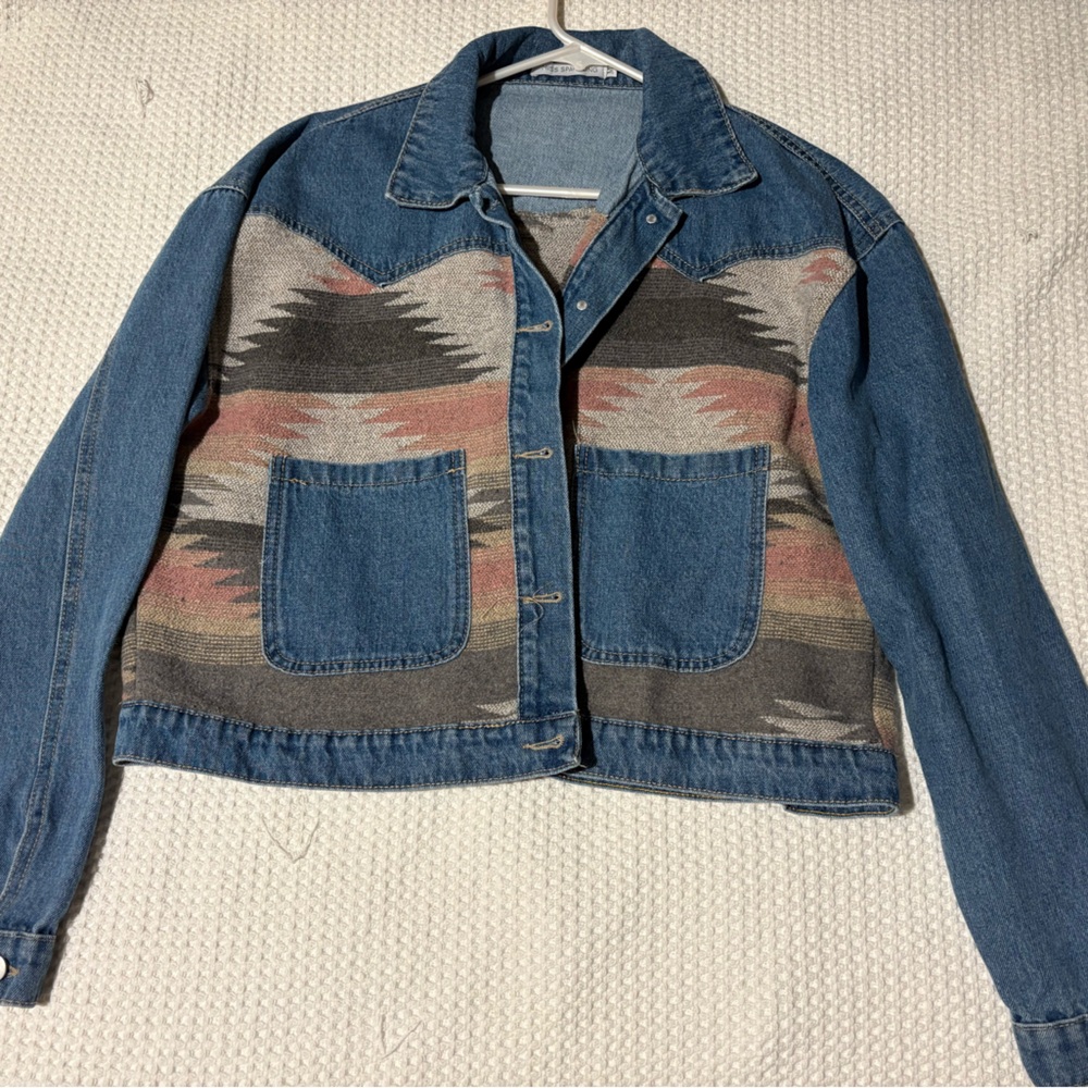 Denim Jacket with Patterned Accents
